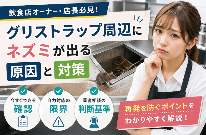 グリストラップ周辺にネズミが出る原因と対策｜今すぐできる確認・自力対応の限界・業者相談の判断基準