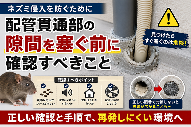 配管貫通部の隙間を塞ぐ前に確認すべきこと｜ネズミ侵入を防ぐ正しい順番と注意点