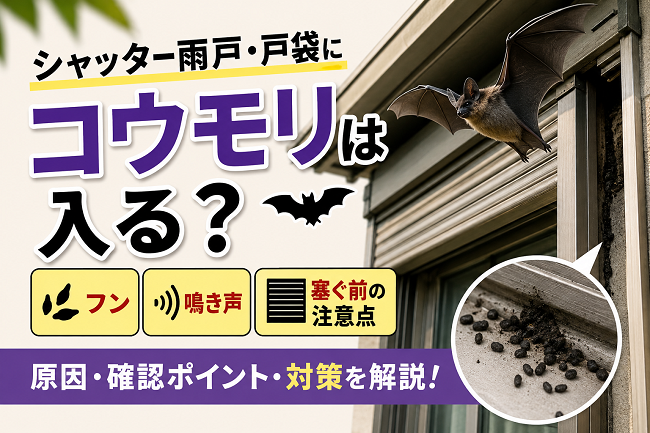 シャッター雨戸・戸袋にコウモリは入る？フン・鳴き声・塞ぐ前の注意点