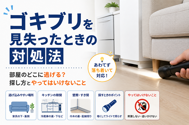ゴキブリを見失ったときの対処法｜部屋のどこに逃げる？探し方とやってはいけないこと