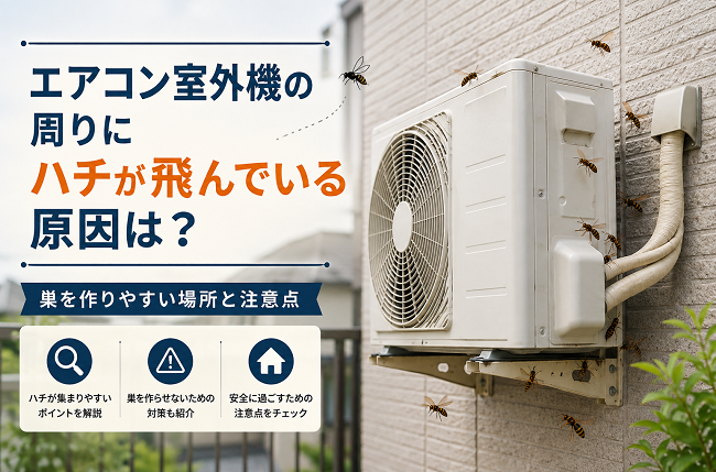 エアコン室外機の周りにハチが飛んでいる原因は？巣を作りやすい場所と注意点