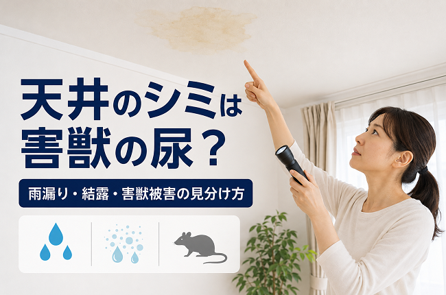 天井のシミは害獣の尿？雨漏り・結露・害獣被害の見分け方