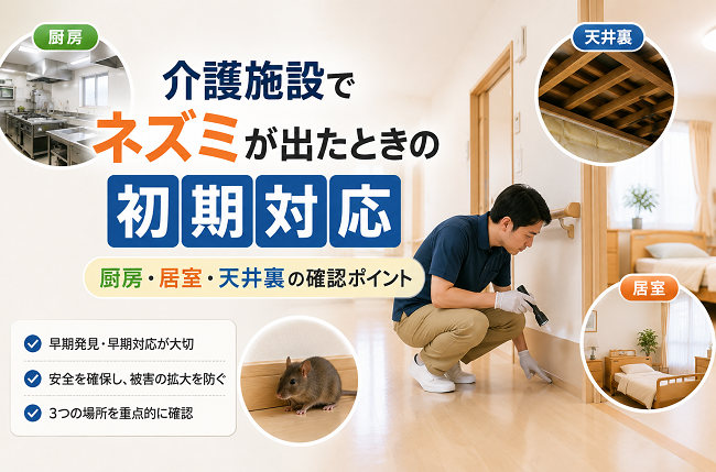 介護施設でネズミが出たときの初期対応｜厨房・居室・天井裏の確認ポイント