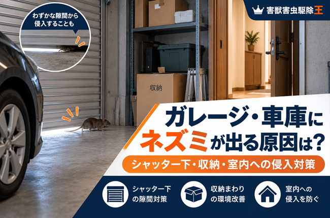 ガレージ・車庫にネズミが出る原因は？シャッター下・収納・車庫から室内への侵入対策