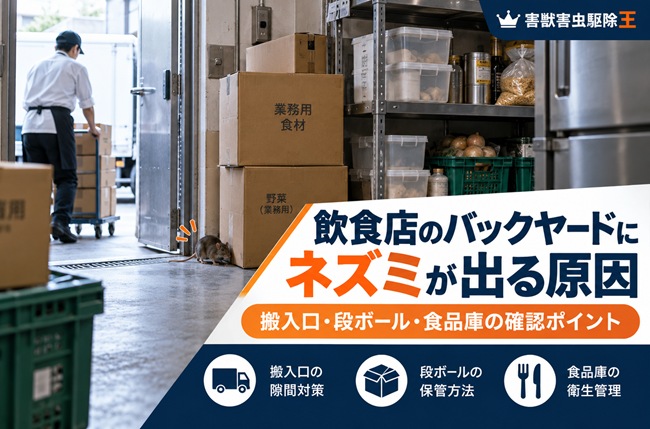 飲食店のバックヤードにネズミが出る原因｜搬入口・段ボール・食品庫の確認ポイント